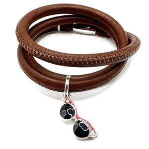 Brighton Woodstock Brown Triple Leather Bracelet 23in NWT + Sunglasses Charm
